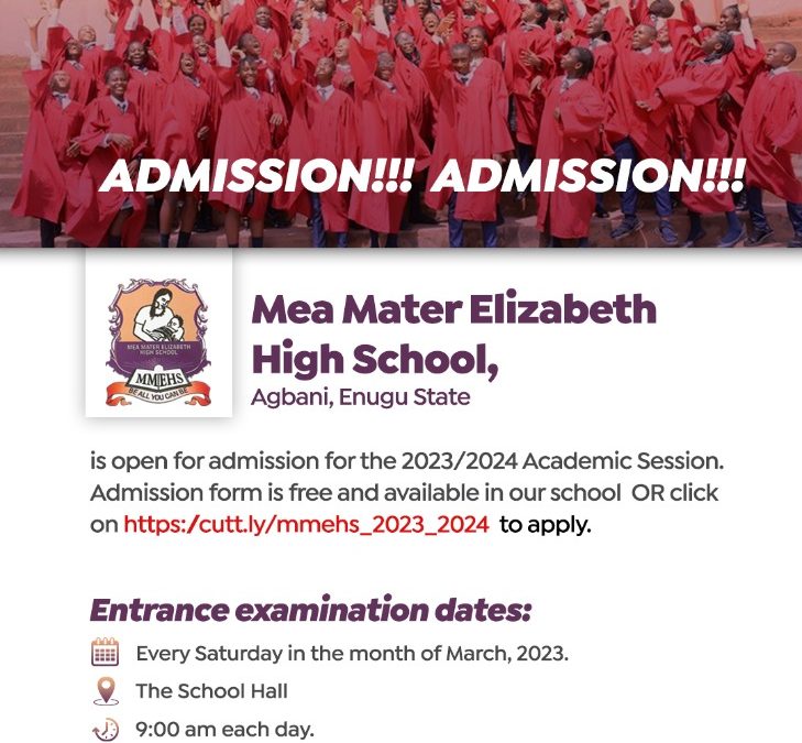 Admissions into Mea Mater Elizabeth High School
